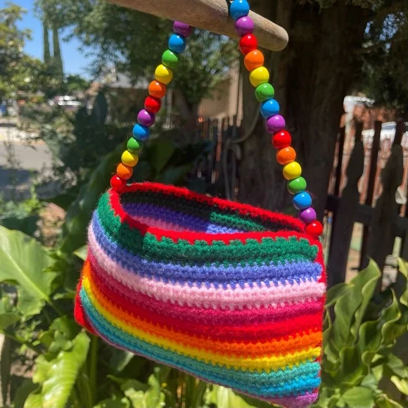 🎉Host Pick🎉Handmade Crochet Mini Rainbow Striped Handbag - Picture 4 of 6